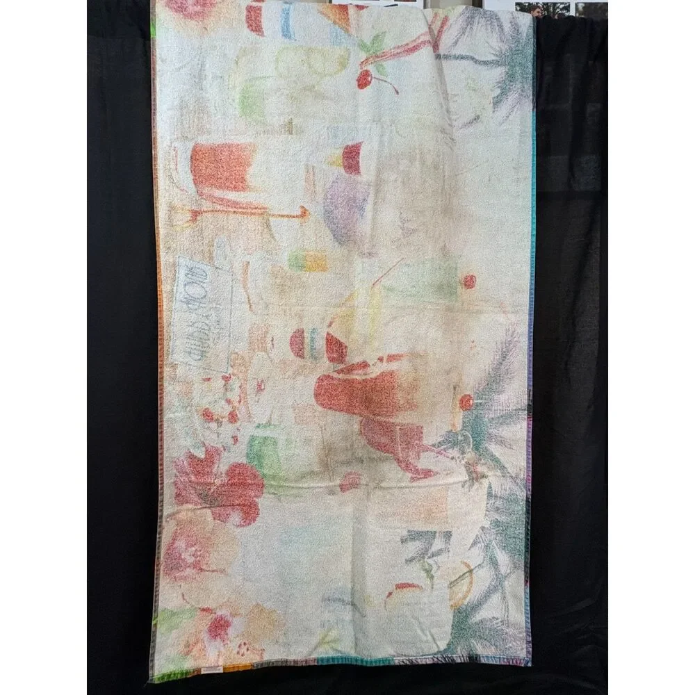 Ben Kaufman Always Happy Hour Tropical Cocktail Beach Towel Colorful 100% Cotton